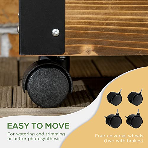 Outsunny Raised Garden Bed with Trellis, 58" Outdoor Wooden Planter Box with Wheels, for Vine Plants Flowers Climbing and Planting, Brown Outsunny