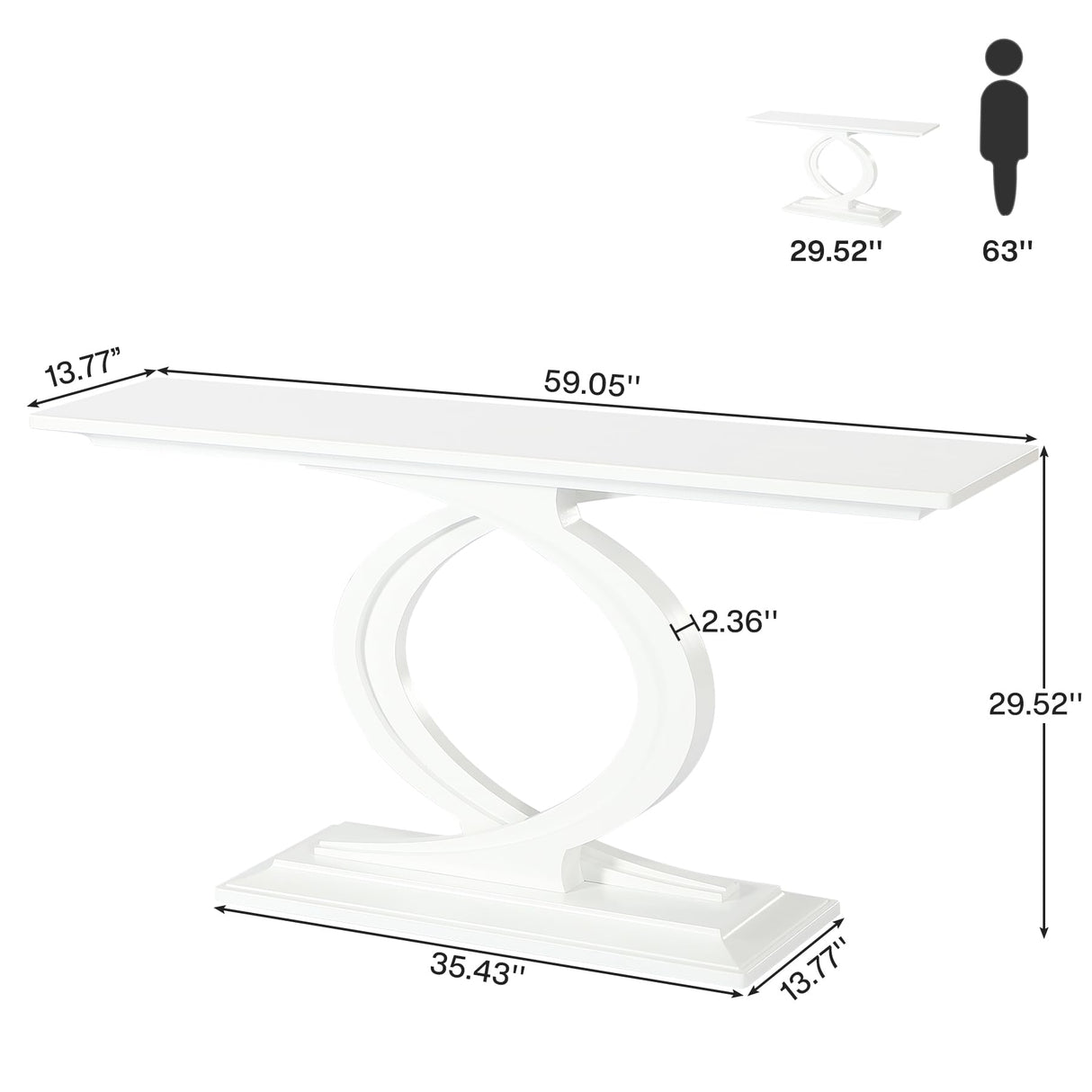 Tribesigns 59 Inches Console Table for Entryway, White Farmhouse Console Table for Living Room, Wood Sofa Table Behind Couch, Modern Narrow Long Foyer Entry Hallway Table with Double Arc Base Tribesigns