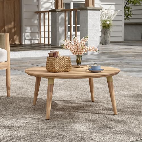 Christopher Knight Home Lalina Outdoor Coffee Table, Acacia Wood Accent Table with Slatted Panel Design, Round Patio Table for Garden Porch Balcony, Low Maintenance Outdoor Furniture, Natural Christopher Knight Home