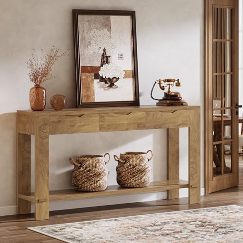 Tribesigns Console Table with 3 Drawers, 67-Inch Long Sofa Table Behind The Couch with Storage Shelf, Narrow Farmhouse Entryway Furniture for Living Room, Hallway, Foyer, Brown Tribesigns