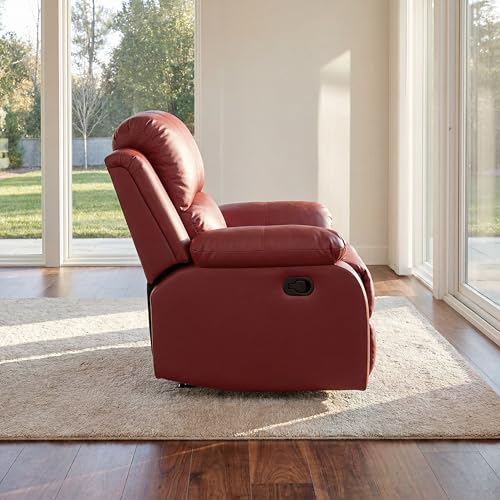 Trygoal Single Leather Manual Recliner Chair, Oversized Lazy Boy Recliner with Home Theater Seating, Breathable Living Room Reclining Chair for Adults Reading, Gaming, Relax, Red