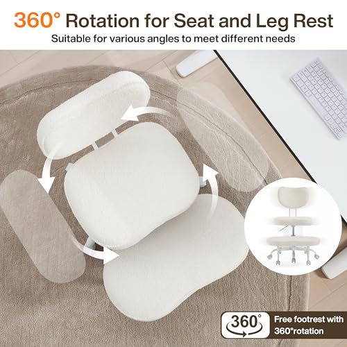 Fizzin Cross Legged Office Chair, Criss Cross Chair with Wheels Height Adjustable Seat for ADHD 360° Swivel Meditation Chair Chic Home Office Furniture (White-New) Fizzin