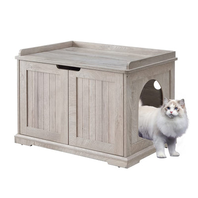 unipaws Cat Litter Box Enclosure Furniture, Hidden Litter Box Cover Washroom, Dog Proof Cabinet for Large Cat, Hideaway House, Weathered Grey
