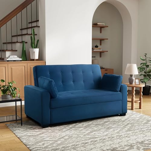 Serta Ainsley 66.5" Convertible Sleeper Loveseat, Full Size, Dreamcoil Comfort, Soft Velvet Fabric, Navy Serta