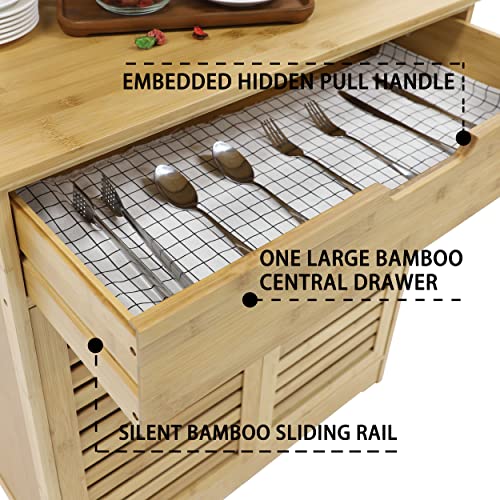 MUPATER Kitchen Pantry Cabinet Hutch Storage with Microwave Stand, 72'' Bamboo Freestanding Pantry Buffet Cabinet with Doors and Shelves for Home MUPATER