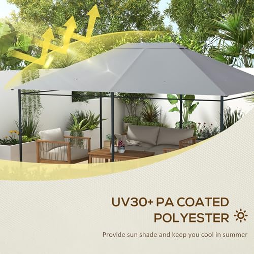 Outsunny 10' x 13' Gazebo Canopy Replacement, Outdoor Gazebo Cover Top Roof Replacement with Vents and Drain Holes, (TOP Cover ONLY), Light Gray Outsunny