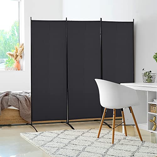 HOMCOM 6 Ft Tall 3 Panel Fabric Room Divider, Freestanding Partition Wall Divider, Folding Privacy Room Separator for Indoor, Home Office, Black HOMCOM