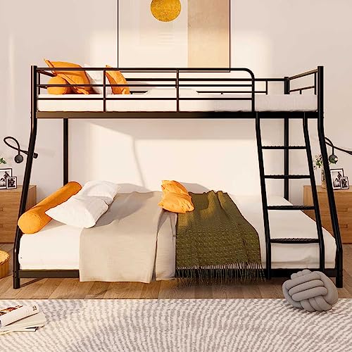 AnwickNomo Heavy Duty Steel Twin Over Full Bunk Bed, Beds for Kids Adults Teens Bed with Stairs & Flat Rungs, Metal Slat Support, No Box Spring Needed (Black), Bunk Bed 54azz AnwickNomo