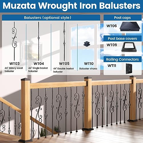 Muzata 20Pcs Deck Railing Brackets Connectors Rail Support Kit for 2x4(1.5"×3.5") Railing with 124pcs Screws Wooden Fence Handrail Wood Railing System Cable Railing Baluster Railing, WT11 Muzata