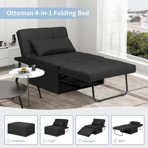 Ainfox Convertible Sofa Bed, 4 in 1 Multi-Function Folding Ottoman Bed with Adjustable Backrest, Modern Futon Couch No Assembly for Living Room Apartment Office Small Space (Black) Ainfox