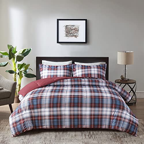 Madison Park Essentials Parkston Plaid Comforter, Matching Sham, 3M Scotchguard Stain Release Cover, Hypoallergenic All Season Bedding-Set, Twin/ Twin XL, Red, 2 Piece Madison Park