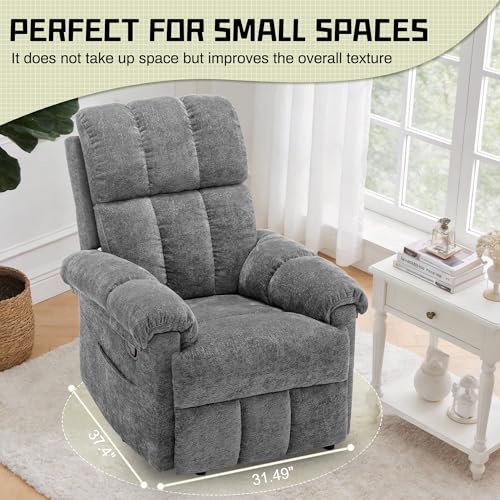 Korser Recliner Chair, Living Room Recliner Chairs for Adults, Small Recliners for Small Spaces, Upholstered Manual Recliner with Side Pockets, Modern Nursery Chair for Living Room, Chenille, Grey
