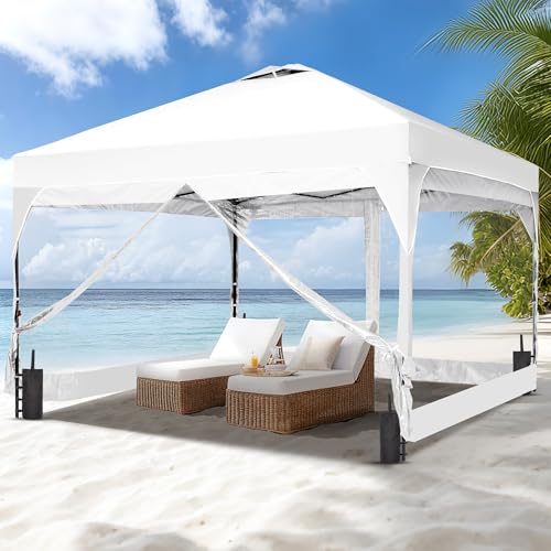 GDY 12x12FT Pop Up Canopy Tent with One Push Setup, Easy Setup Gazebo with 4 PVC Transparent Sidewalls,Includes Wheeled Bag. for Events, Parties, Camping, White. GDY