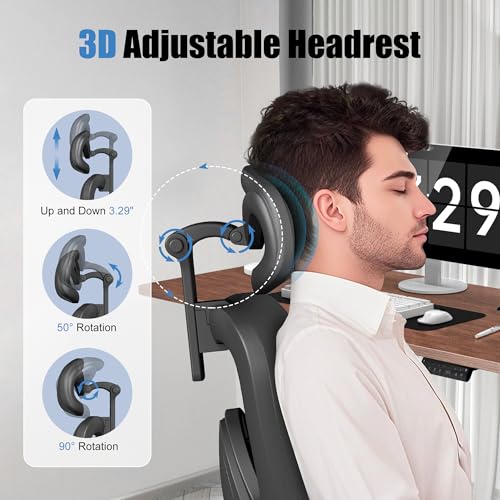 Ergonomic Office Chair with Adjustable Lumbar Support, 3D Arms and Headrest, High Back Wide Desk Computer Chair with Wheels, for Home & Office, Black ZZH
