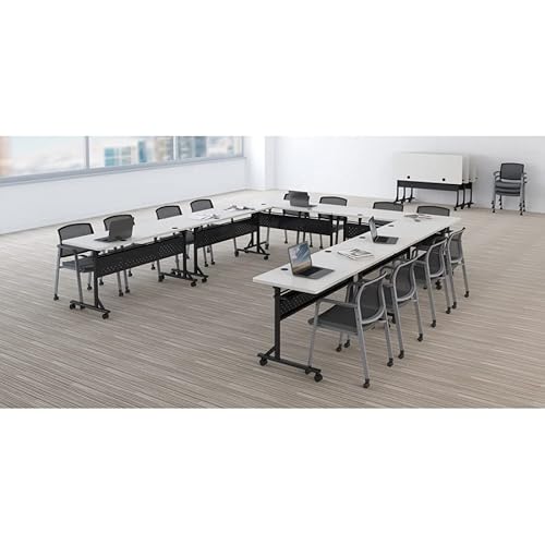 Lorell Shift 2.0 Flip & Nesting Mobile Table, 60" x 24" x 29.5", Black Steel Frame, Gray Laminated Top Lorell
