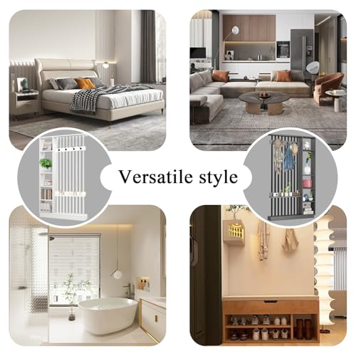 Wall Room Divider - Freestanding Wood Room Divider with Shelves and Coat Rack, Wall Divider with Storage Cabinet and Display Shelf, Freestanding Decor for Bedroom, Office (Grey+Black, 39.4IN) Horseo