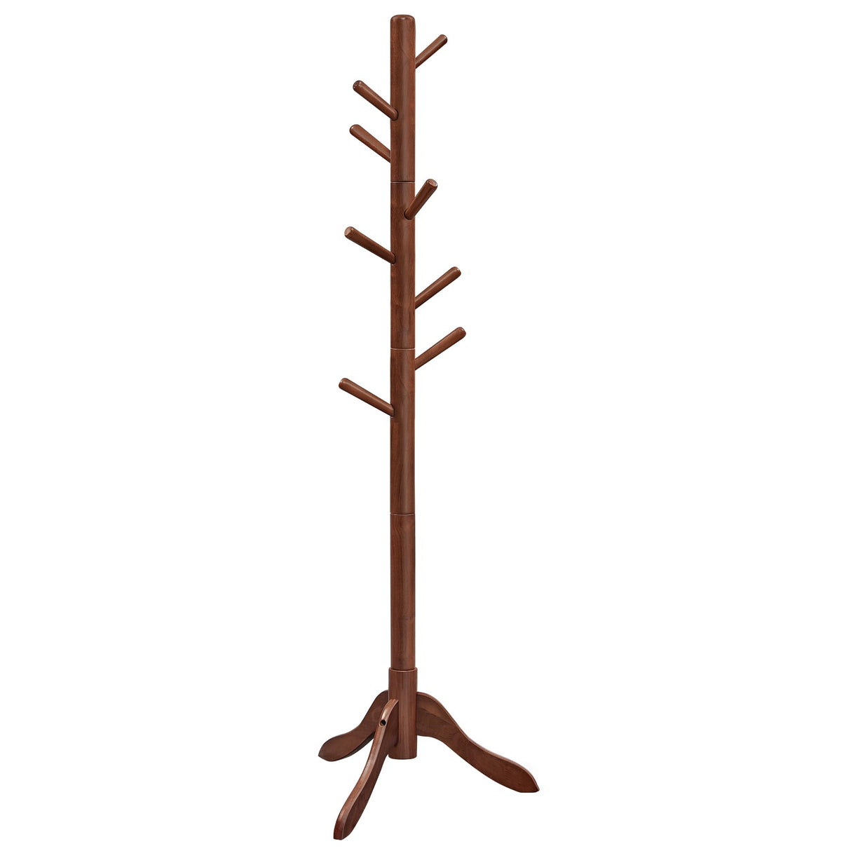 VASAGLE Solid Wood Coat Rack, Free Standing Coat Rack, Tree-Shaped Coat Rack with 8 Hooks, 3 Height Options, for Clothes, Hats, Bags, for Living Room, Bedroom, Home Office, Dark Walnut URCR01WN VASAGLE