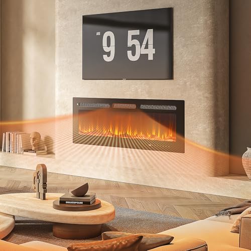 oneinmil 50” Smart Electric Fireplace Heater, Compatible with Alexa & Google Home, Wall Mount, in-Wall Recessed Fireplace Insert, Ajustable Flames, 750W/1500W Indoor Heater oneinmil