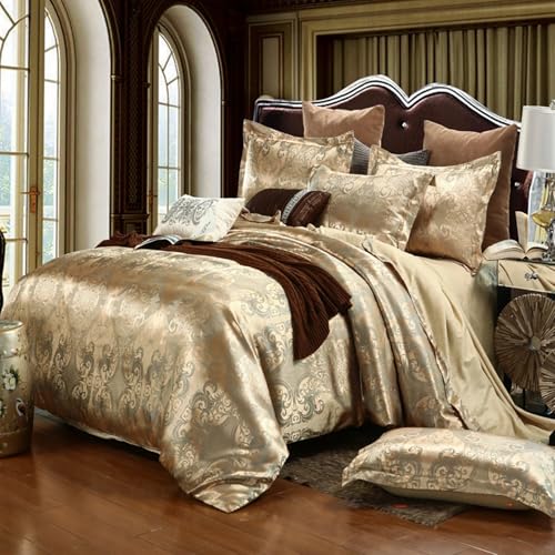 TUMAN Pro Duvet Cover Set European Luxury Satin Embroidery 3-Piece Bedding Set Soft Comfortable and Lightweight Rose Gold King Duvet Cover (No Quilt) (Rose Gold, King) TUMAN Pro