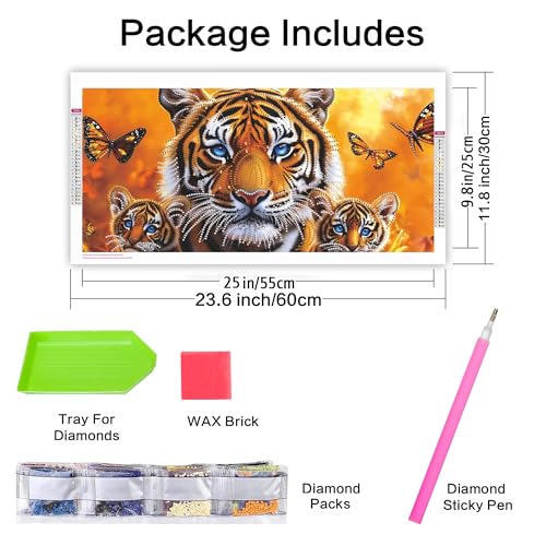 VAIIEYO 5D Special Shape Tiger Diamond Art Kits for Adults, Diamond Painting Animal, Diamond Painting Kit for Beginner, Drill Crystal Rhinestone Craft Canvas for Home Wall Decor Gift 12x24 inch VAIIEYO