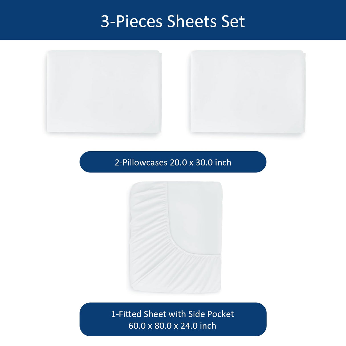 Queen Sheet Sets Air Mattress Sheets - 3 Pieces Extra Deep Pocket Queen Sheets Sets 16 to 24 inch - Sheets with Pockets on Side - Easily Fits Extra Deep Pillow Top Air Mattress (White) Moonsea