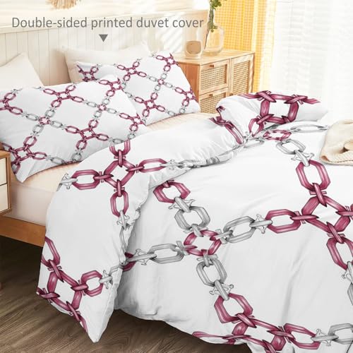 Double Sided Printed Bedding with Minimalist Chain Modern - Ultra Soft Microfiber Duvet Cover Set Single Durable Zipper Closure, Comfortable Quilt Cover for Bedroom Décor White Generic