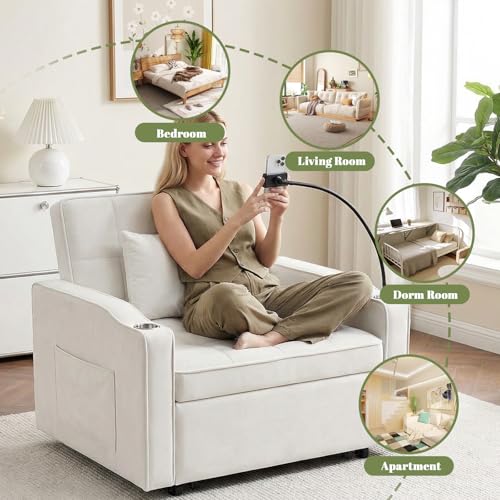 ERYE 3-in-1 Convertible Sleeper Sofa Bed with Pull Out Sleeper Couch Bed & Reclining Backrest, Modern Single Lounge Chair Convertible Tufted Sofabed for Home Apartment