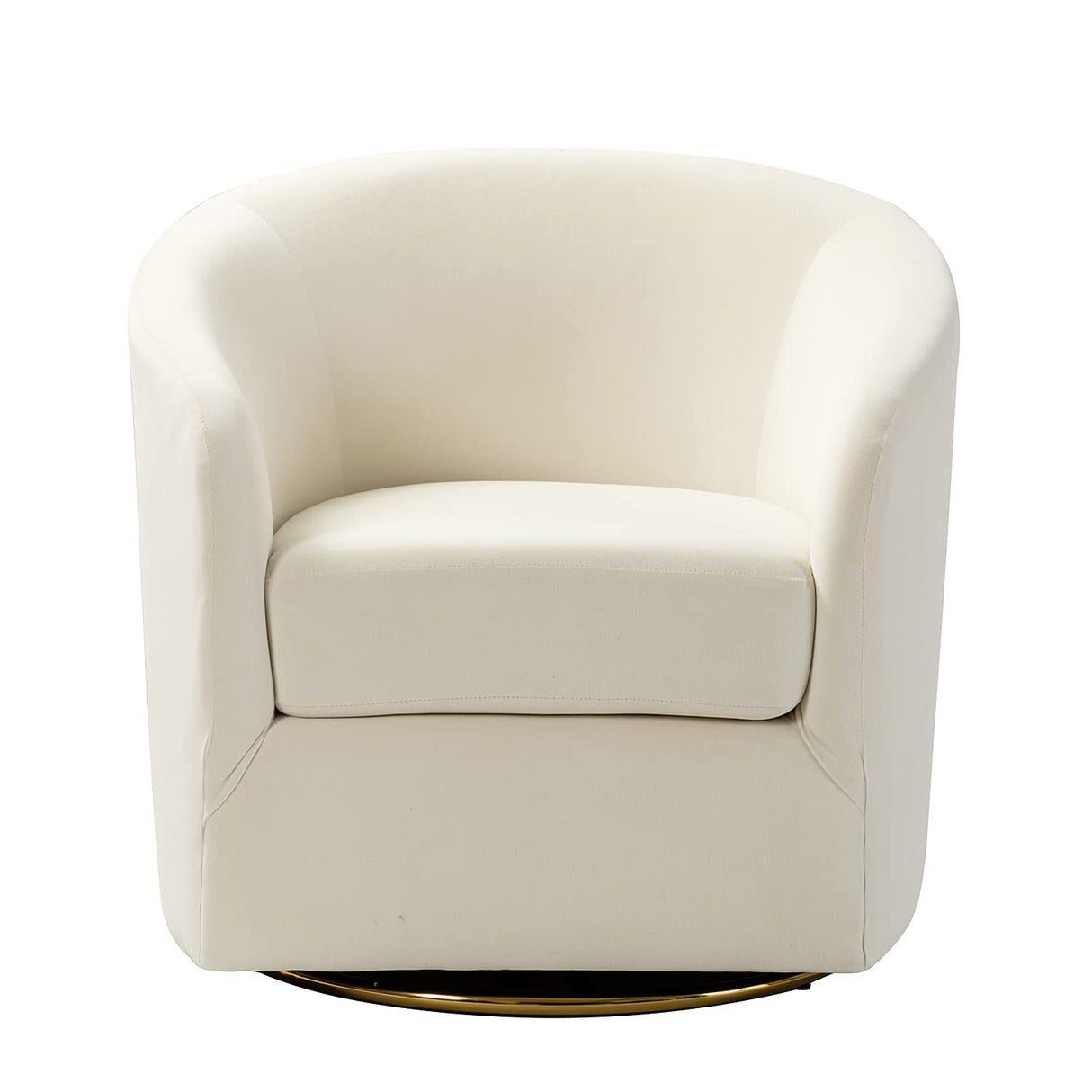 HULALA Home Swivel Accent Chair with Gold Metal Base, Contemporary Velvet Curved Swivel Barrel Chair, Upholstered Club Armchair, Leisure Single Sofa for Living Room, Nursery, Bedroom(Ivory) HULALA HOME