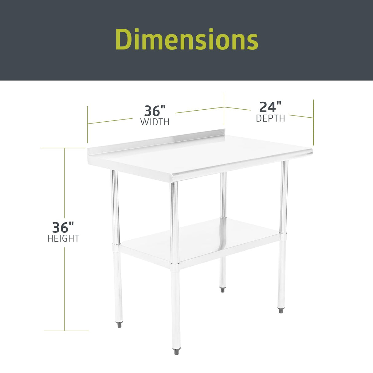 Pearington NSF Certified Stainless Steel Kitchen Prep and Work Table, Commercial Work Table for Restaurant and Home, 36" x 24", Stainless Steel Pearington