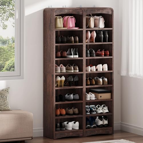 Homiflex Tall Shoe Cabinet, 8 Tiers 16 Pairs Wooden Shoe Rack with Adjustable Shelf, Freestanding Shoe Closet Shoes Organizer Cabinet for Entryway, Hallway, Living Room, Espresso Homiflex