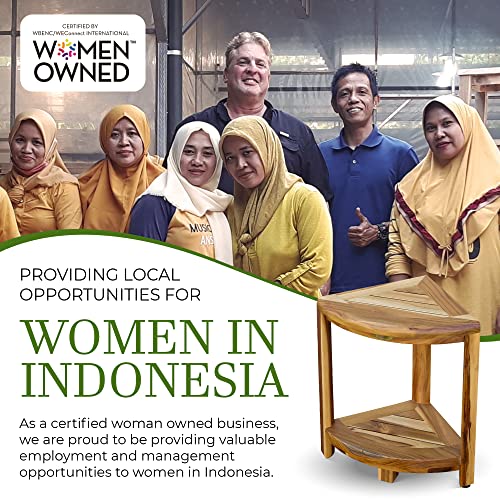 EcoDecors SnazzyCorner 17-Inch Teak Corner Shower Stool with Adjustable Feet and Shelf EcoDecors