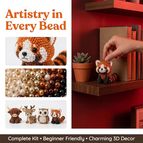 Zoxksho Beaded Animal Kit - Tiny 3D Beaded Animal DIY Kit, Embroidery Making Kit for Beginners for Adults with Instructions, Storage Box (Fireworks)