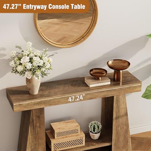 Tohomeor 47.24" Farmhouse Entryway Console Table, Narrow Sofa Table Behind Couch, Wooden Rectangular Entry Table with Storage Shelves for Entrance, Hallway, Living Room, Foyer Tohomeor