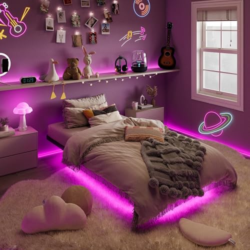SHA CERLIN Floating Bed Frame Twin Size with Smart LED Lights and Charging Station, Heavy Duty Metal Platform Bed with Modern Design,No Box Spring Needed, Easy Assembly, Matte Black SHA CERLIN