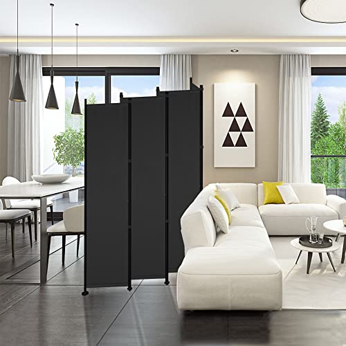 MAYOLIAH 6 Panel Room Dividers Folding Privacy Screen, 10ft Wide 6ft Tall Partition Office Walls Separator with Small Base, Black MAYOLIAH