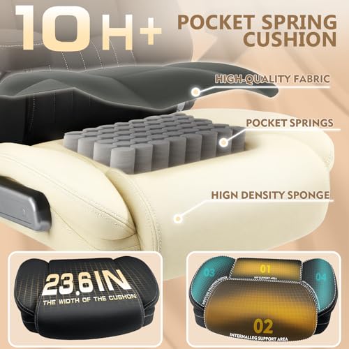 600LBS Fabric Big and Tall Executive Office Chair with 5D Flip Arms and Pocket Spring Cushion, Ergonomic Heavy Duty Desk Chair with Lumbar Support,High Back Cloth Computer Chair,Rubber Wheels Famsway