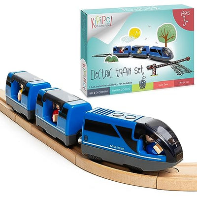 KipiPol Battery Operated Action Locomotive Toy Train Set for Wooden Train Tracks, (Magnetic Connection)-Compatible with Thomas The Train Toys, Brio Train Set for Toddlers 3-5 and up