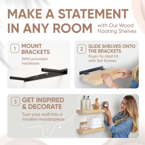 Homeforia Rustic Farmhouse Floating Shelves, Bathroom Wooden Shelves for Wall Mounted, Thick Industrial Kitchen Wood Shelf - 16 x 6.5 x 1.75 inch - Set of 2 - Unfinished - No Stain - DIY Homeforia