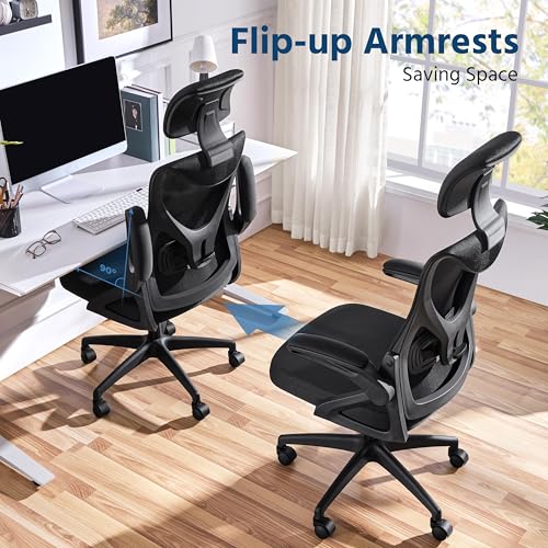 Yaheetech Ergonomic Office Chair, High Back Desk Chair with Headrest and Flip-up Armrest Lumbar Support for Home Office Meeting Room Study, Black Yaheetech