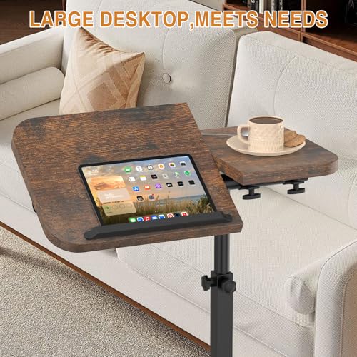 alentar Large-Size Portable Laptop Rolling Desk with Wheels, Adjustable Height and Tilt Top Stable Mobile Over-Bed Table for Home Use - Brown alentar
