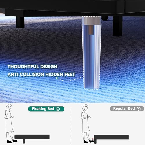 YITAHOME Floating Bed Frame King Size with Charging Station, Led King Bed Frame with Hidden Storage Headboard, Platform Bed with Heavy Duty Metal Slats, No Box Spring Needed, Beige YITAHOME