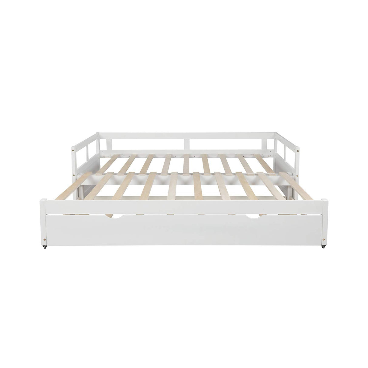 Extendable Daybed with Trundle Beds, Wood Daybed Frame with Pull Out Trundle, Twin to King Design Extending Daybed for Kids Girls Boys Teens Adults, No Box Spring Required, White Bellemave