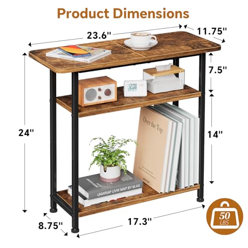 Simple Trending 3 Tiers End Table for Living Room, End Table Couch, Nightstand TV Tray Table for Small Spaces, Rustic Brown Simple Trending