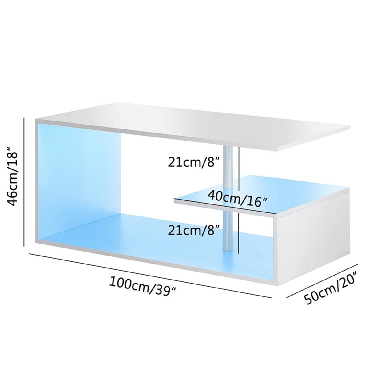 HOMMPA LED Coffee Tables for Living Room Modern White Coffee Table with S-Shaped 3 Tiers Open Storage Shelf High Gloss Center Sofa Tea Table with LED Lights for Home Office Furniture White 18" Tall HOMMPA