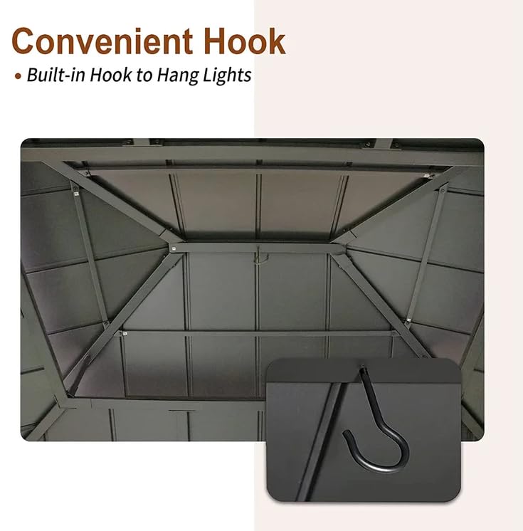 Warmally 11' x 13' Solid Wood Gazebo, Outdoor Cedar Framed Gazebo, Pavilion with Black Steel Hardtop for Patio, Deck, Garden, Backyard, Lawn Warmally