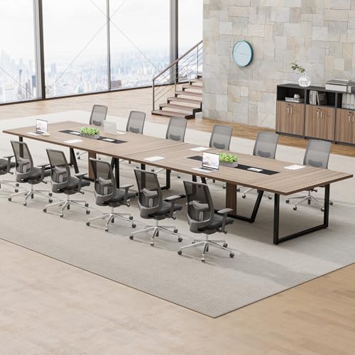 Tribesigns 8FT Conference Table, 94.49 L x 47.24 W x 29.53 H Inches Large Meeting Podcast Table for 10 People, Business Style Wooden Training Table with Strong Metal Frame for Office Conference Tribesigns
