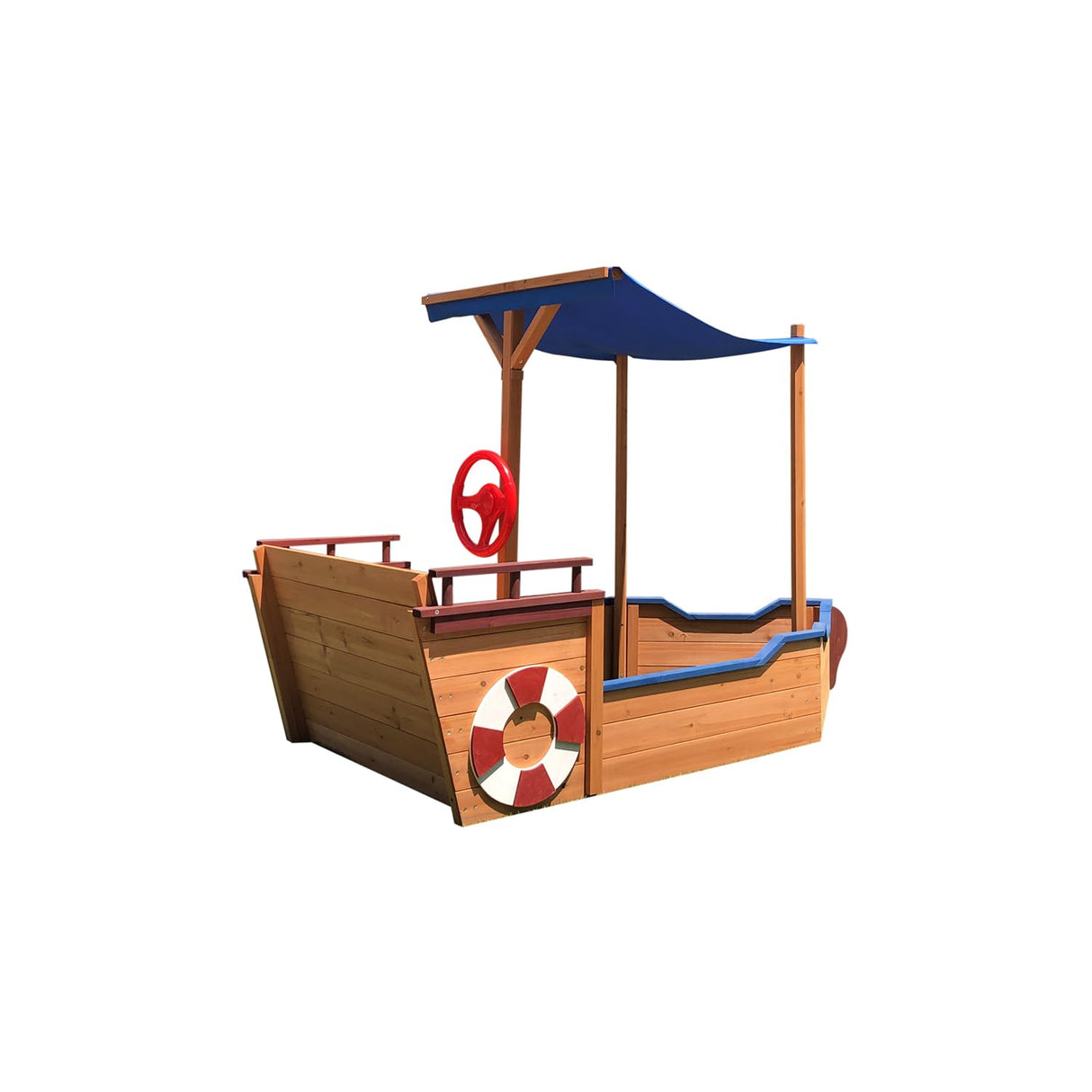 Wood Sandbox with Canopy, 63'' x 30.7'' Pirate Ship Sandbox with Cover and Rudder, Sand Box for Kids Ages 4-8, Kids Sandbox with Storage Bench and Seat, Kids Outdoor Playhouse for Backyard, Garden Angel Sar