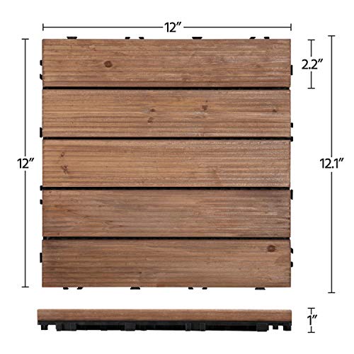 Yaheetech 11pcs Tiles Patio Deck Tiles Interlocking Wood Patio Tiles Patio Garden Deck Poolside Indoor&Outdoor 12 x 12in, Brown Yaheetech