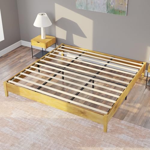 Timeless Mid-Century King Size Solid Wood Bed Frame with No Headboard AMERLIFE
