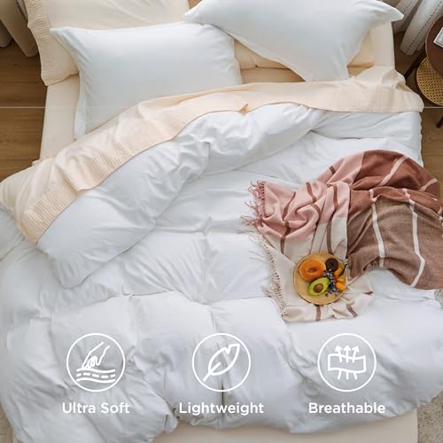 Bedsure White Duvet Cover King Size - 3 Pieces Prewashed Cotton-Like Polyester Extra Soft Bedding Set, Includes 1 Duvet Cover 104x90 Inches with Zipper Closure & 2 Pillow Shams, Comforter Not Included Bedsure